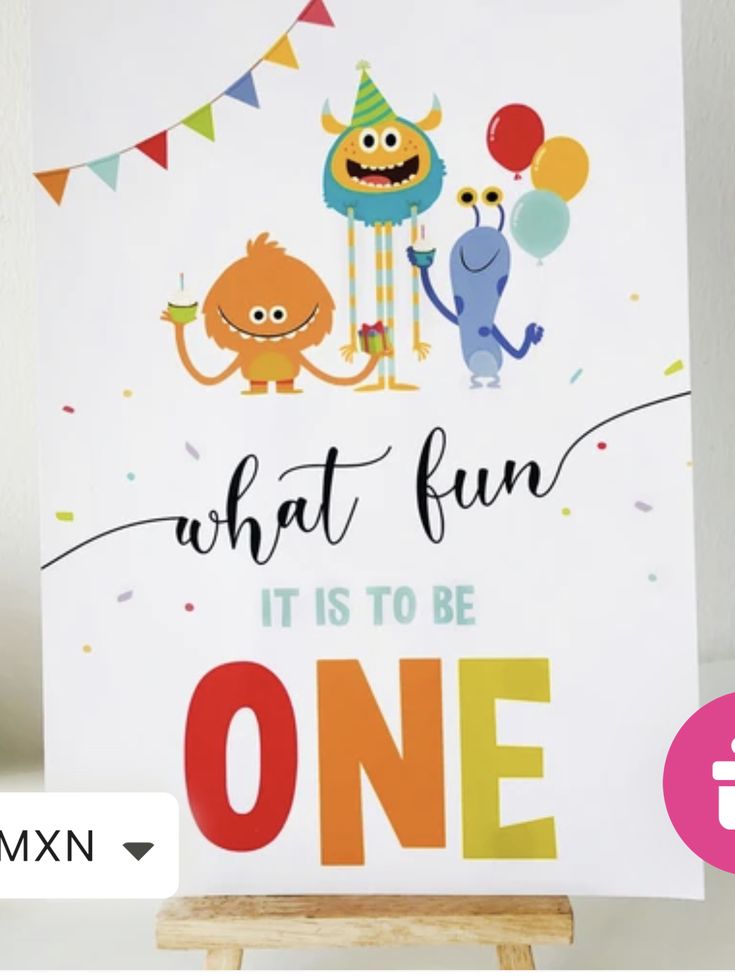 a sign that says, what fun it is to be one with monsters and balloons