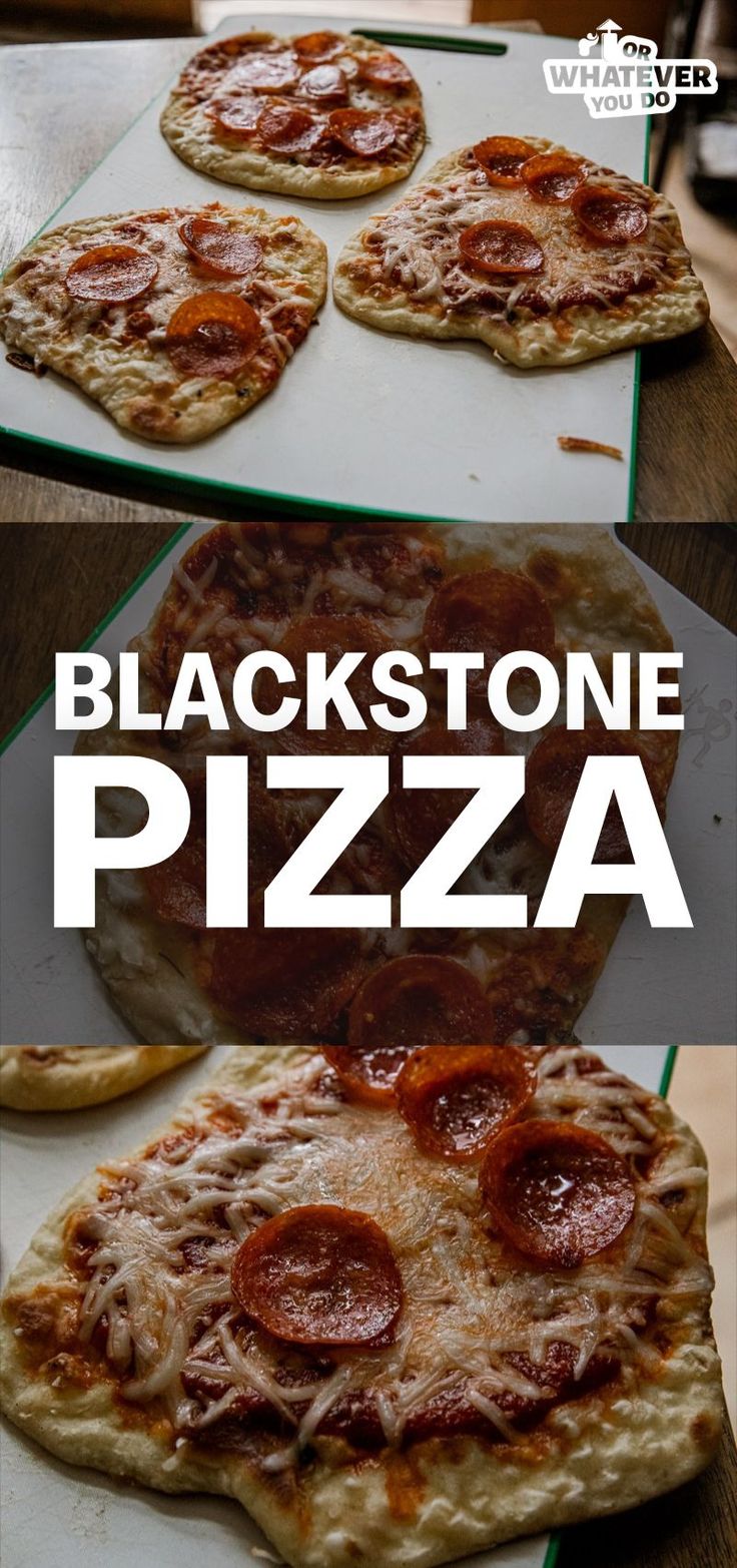 two pizzas sitting on top of each other with the words blackstone pizza above them