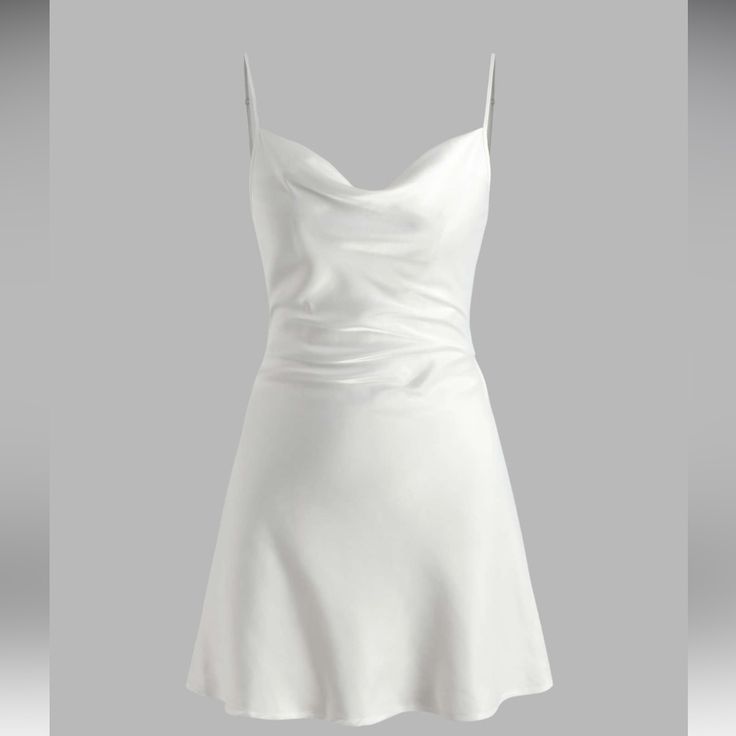 White Dress, Perfect For Bachelorette. I Bought A Size Too Big So It Is New With Tags. Paris Morgan, Cowl Neck Cami, Satin Cami Dress, Cami Mini Dress, Costura Diy, Woman Suit Fashion, Mini Cami Dress, Satin Cami, Grad Dresses