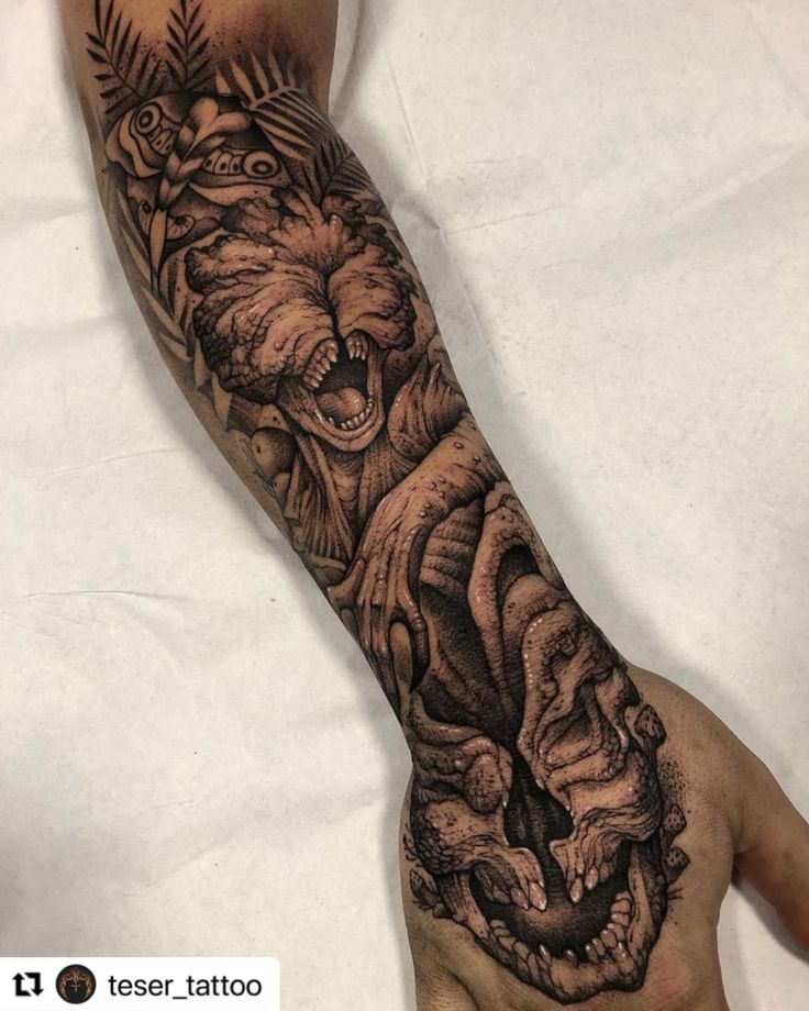 a man's arm with a tattoo on it and a tiger in the middle