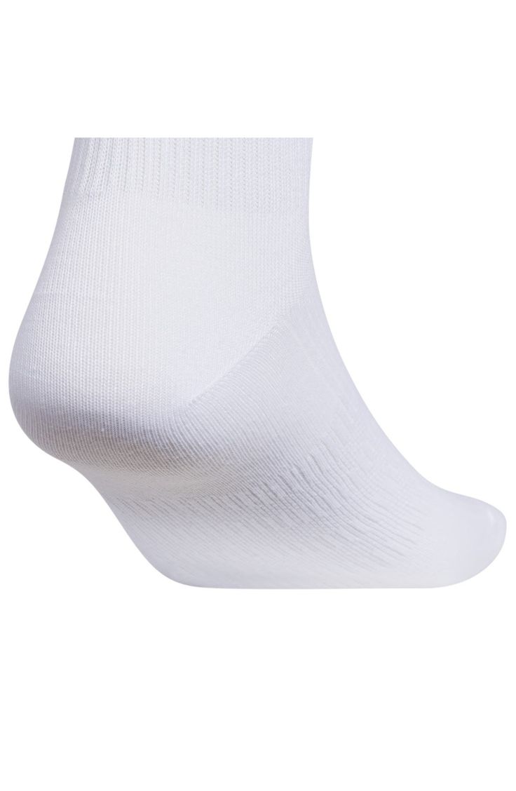 Classic 3-stripes branding marks sporty quarter-length socks knit from soft, stretchy yarn with targeted mesh ventilation and cushioning for all-day comfort. Pack of six pairs Polyester/spandex Machine wash, tumble dry Imported Sporty Slip-resistant Micro-elastic Socks, Comfortable Knee-high Sports Socks, White Slip-resistant Training Socks, Comfortable Breathable Knee-high Sports Socks, Adidas Sporty Socks For Sports, Sporty Adidas Socks For Sports, Adidas Breathable White Socks, Adidas White Breathable Socks, White Breathable Adidas Socks