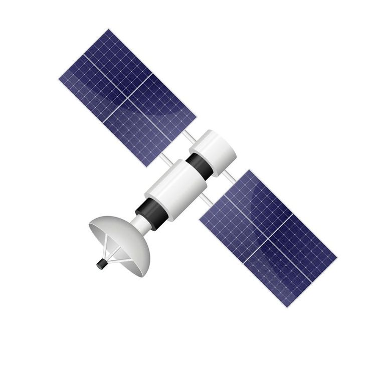 an illustration of a satellite that is flying in the air with its antenna attached to it