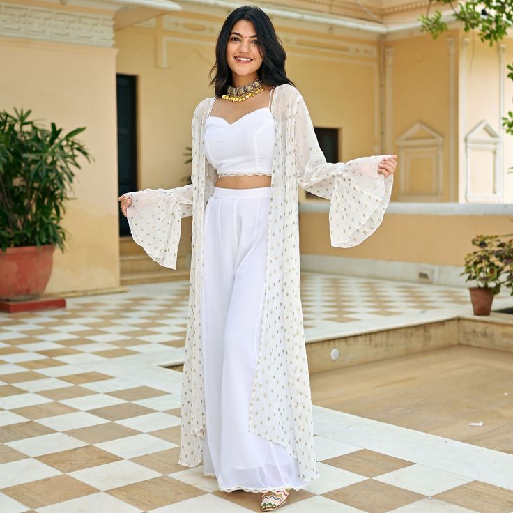 📌Hey! Please message us if you have any questions. We'll definitely assist you. Featuring White Organza Three Piece  Set Fabric - Organza Washing Instruction - Dry Clean Only White Lehenga, Silver Blouse, Womens Jumpsuits, Sequin Blouse, Dark Outfits, Lehenga Saree, Style Expert, Three Piece, Party Wedding