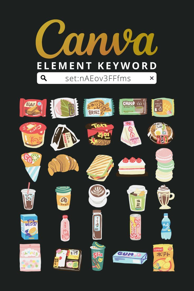 an image of food and drinks on a black background with the words canva element keyword