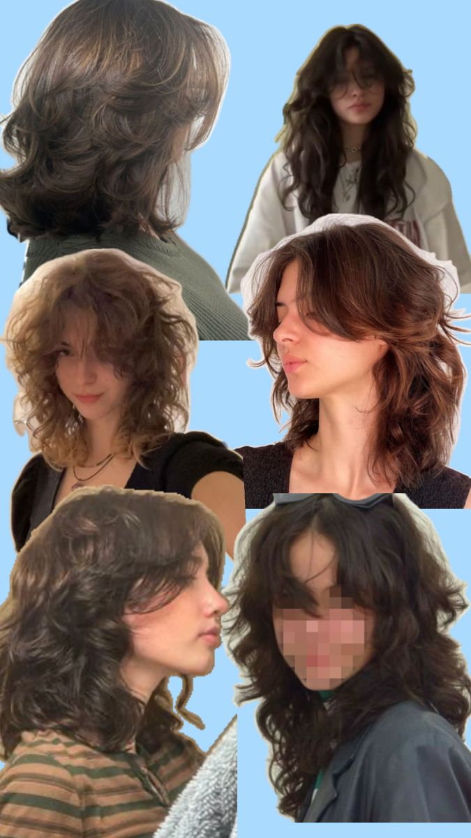 Mid length wavy hair, curtain bangs, wolf cut aesthetic Mid Length Haircuts, Poofy Hair, Simple Clothes, Hair Inspiration Short, Haircuts For Wavy Hair, Women's Hairstyles, Hair Stylies, Messy Hair, Cut My Hair