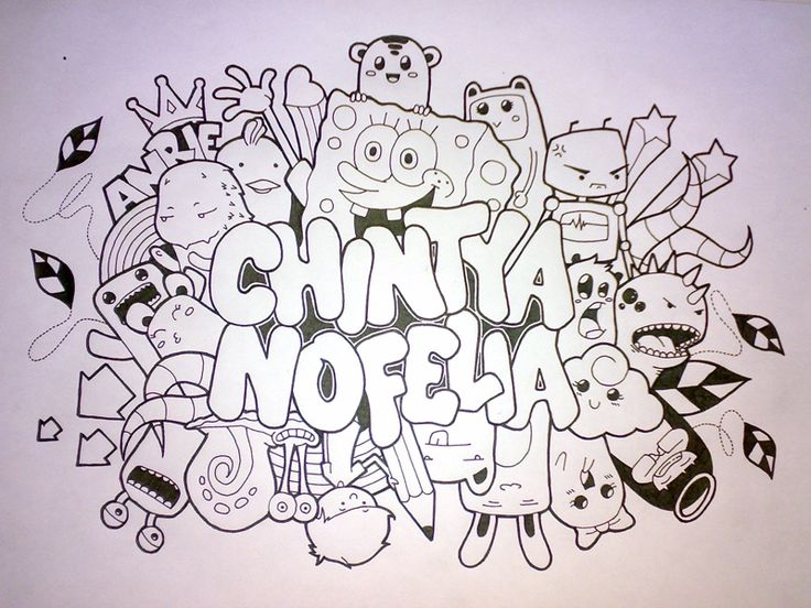 the word shanta nopela surrounded by doodles and other cartoon character drawings on a sheet of paper