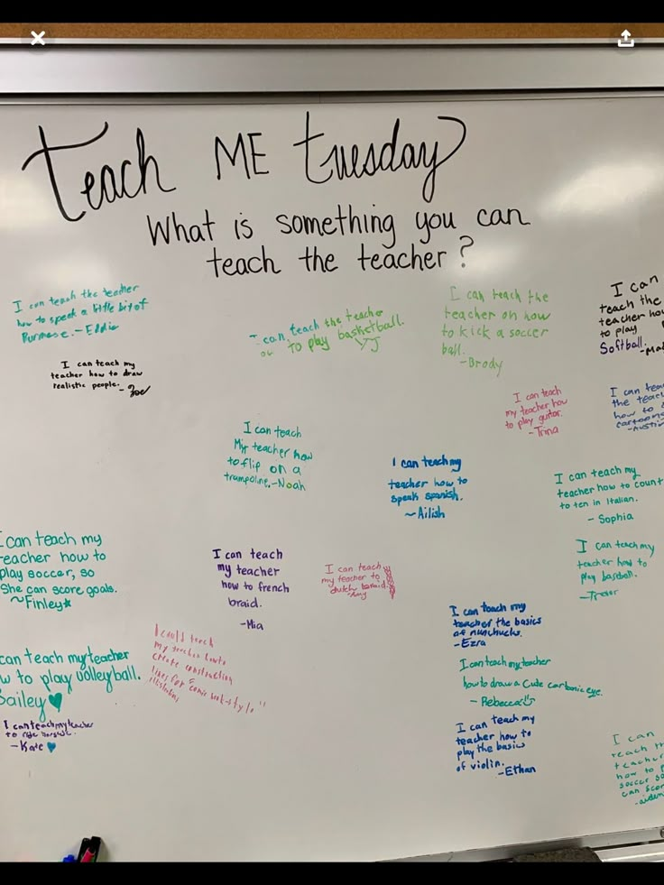 a white board with writing on it that says teach me today what is something you can teach the teacher?