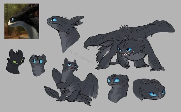 an image of some sort of creature with blue eyes and fangs on their head, in various poses