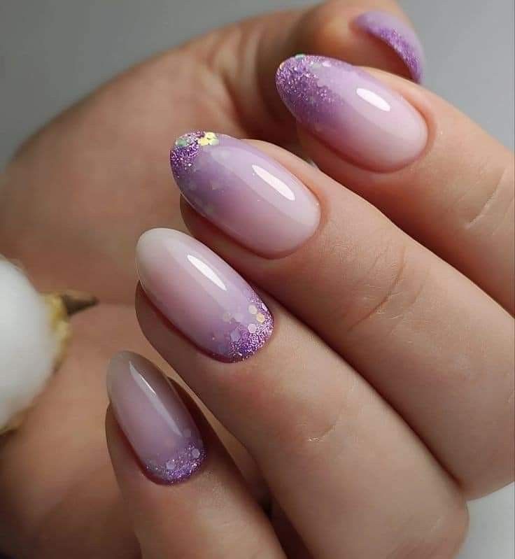 Birthday Inspired Nails, Birthday Nails Gel, Acrylic Purple Nails, Fun Birthday Nails, Ombre Wedding Nails, Purple French Nails, Ombre Glitter Nails, Glitter Ombre Nails, Purple Ombre Nails