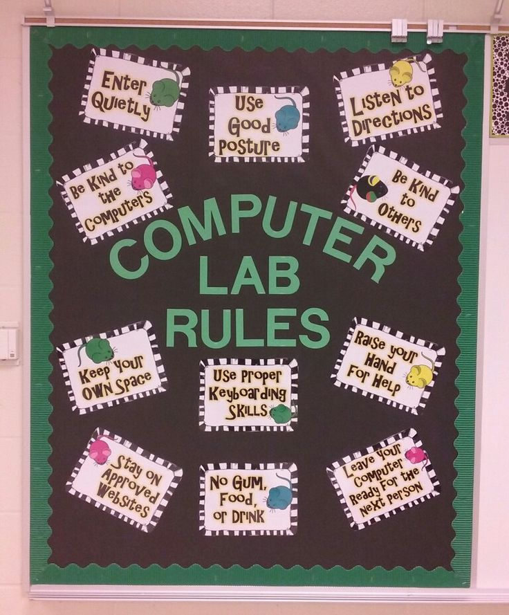 a computer lab bulletin board on the wall