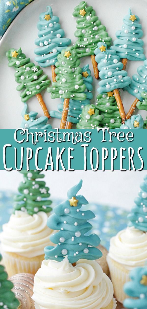 christmas tree cupcake toppers on a plate