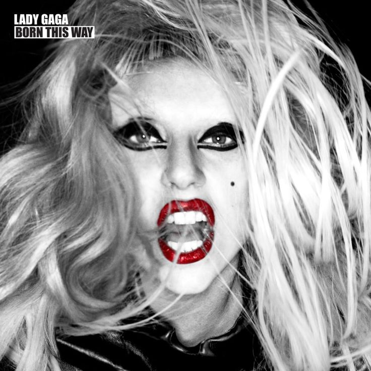 lady gargon born this way album cover with blonde hair and lipstick on her face