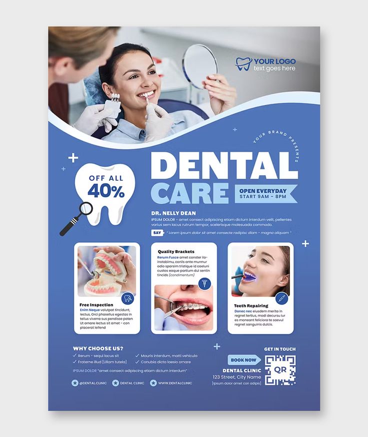 dental flyer template with toothbrushes and teeth