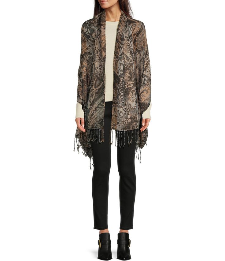 From Vince Camuto&#x2C; this scarf wrap features:Polyester/lurexPaisley stripe jacquard print Approx. 72" L x 26" WImported. Fall Paisley Print Pashmina Shawl, Fall Paisley Print Shawl, Dillard's, Designer Wear, Fast Fashion, Lifestyle Brands, Vince Camuto, Scarf Wrap, Scarf Accessory