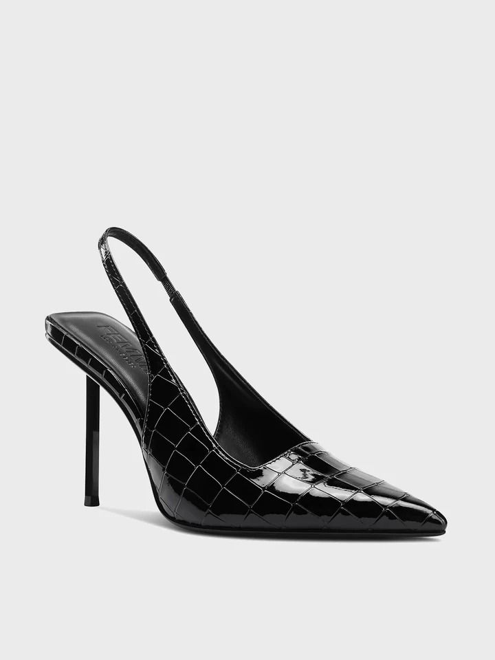 G63 Slingback - Exotic Noir – Femme LA Business Fits, Swag Shoes, Slingback Pump, Caicos Islands, Boot Sandals, Turks And Caicos Islands, Lace Boots, Stiletto Heel, Trinidad And Tobago