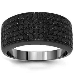 black diamond wedding band ring in 18k white gold, size 6 - 10mm