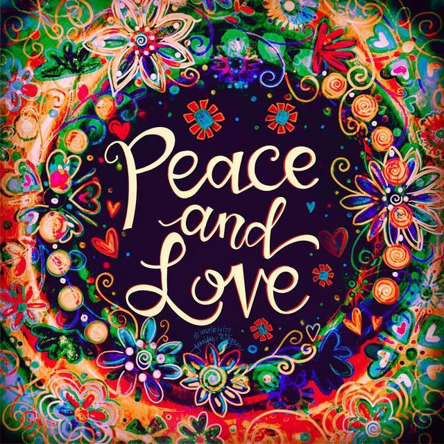 the words peace and love are surrounded by colorful flowers