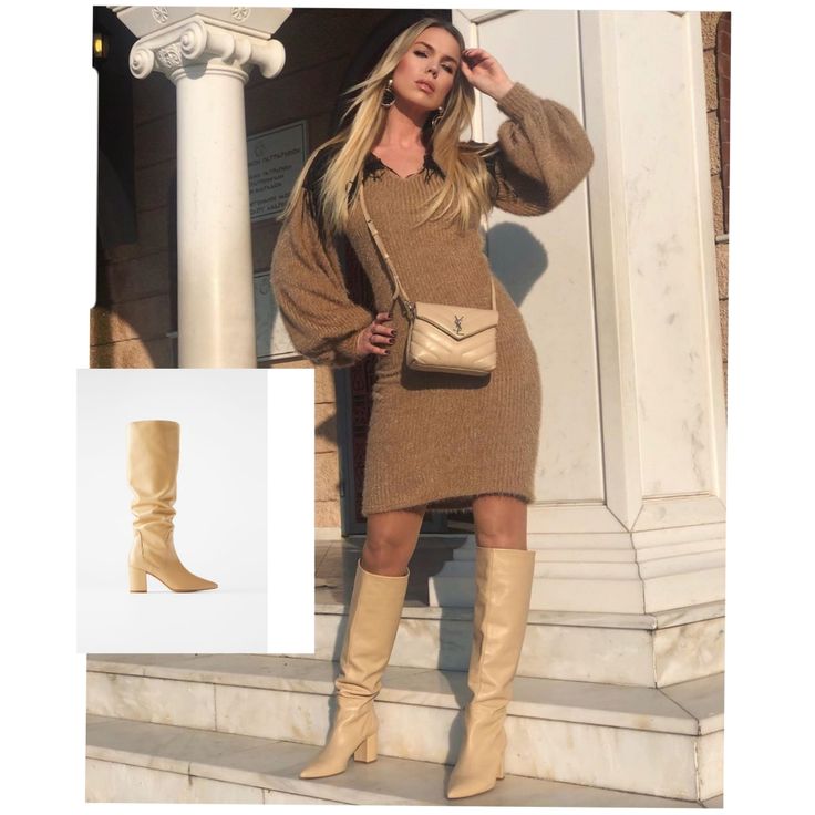 Its A Brand New Beige Leather Knee-high Winter Boots, Elegant Beige Knee-high Party Boots, Elegant Beige Knee-high Boots For Party, Elegant Brown Heeled Boots By Zara, Beige Fitted Heeled Boots For Fall, Elegant Knee-high Boots For Spring, Fitted Beige Heeled Boots For Fall, Chic Fall Heeled Boots With Round Toe, Fall Fitted Beige Heeled Boots