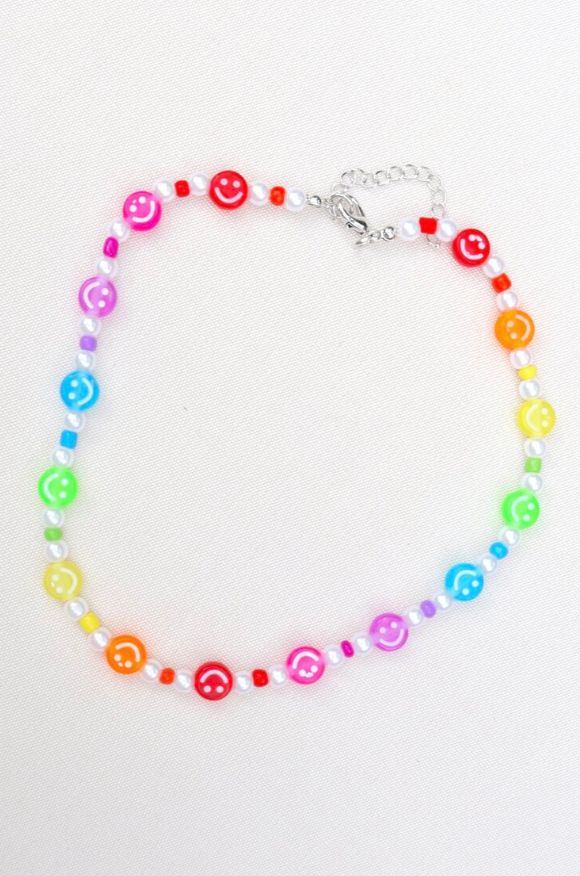 Rainbow smiley necklace with adjustable length Cheap Adjustable Rainbow Jewelry, Cheap Rainbow Beaded Necklaces With Letter Beads, Cheap Rainbow Necklace With Large Beads, Casual Necklaces With Adjustable Chain For Everyday, Casual Multicolor Necklaces For Friendship, Casual Handmade Round Necklace, Trendy Necklaces With Round Beads And Adjustable Chain, Fun Adjustable Everyday Necklace, Fun Adjustable Necklace For Everyday