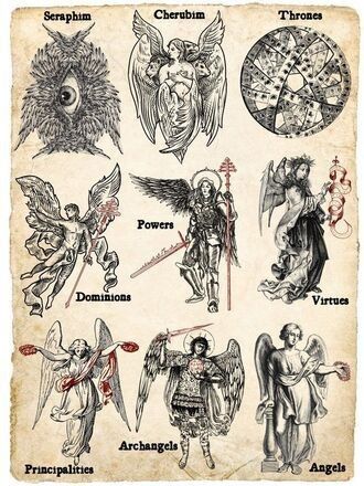 an old book with different types of angels and demon symbols on it's cover