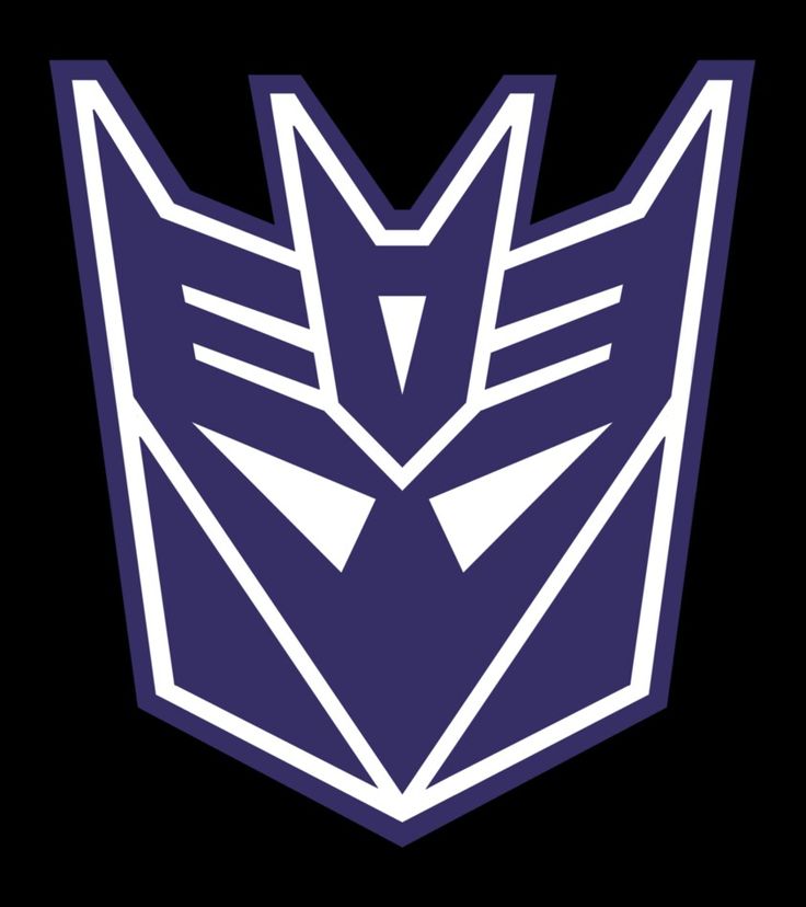 an image of a purple and white transformer logo on a black background with the words,