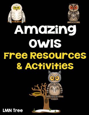 an owl sitting on top of a tree with the text amazing owls free resources and activities