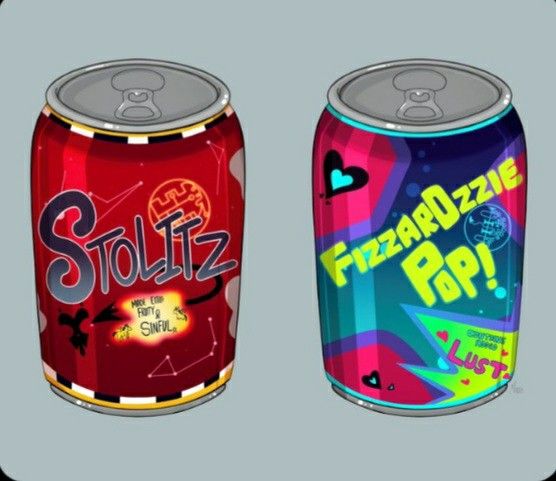 two soda cans with different designs on them