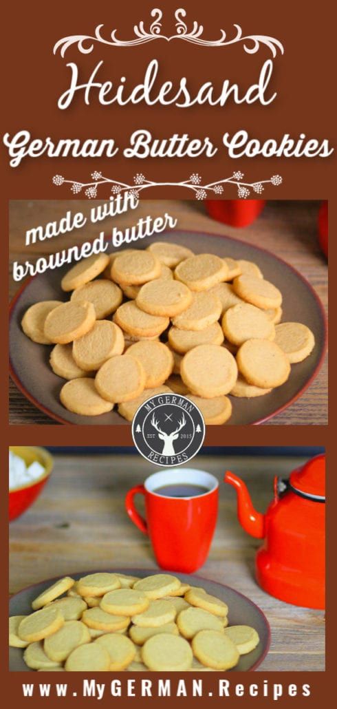 the german butter cookies are made with browned butter and then cut into heart shapes