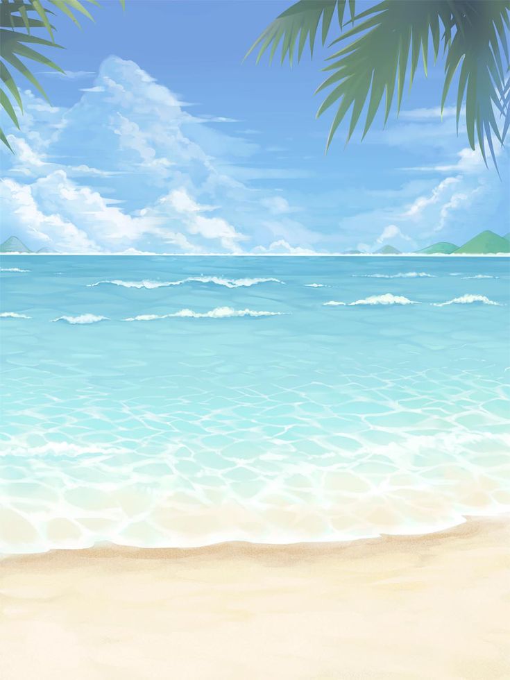 a beach scene with palm trees and the ocean