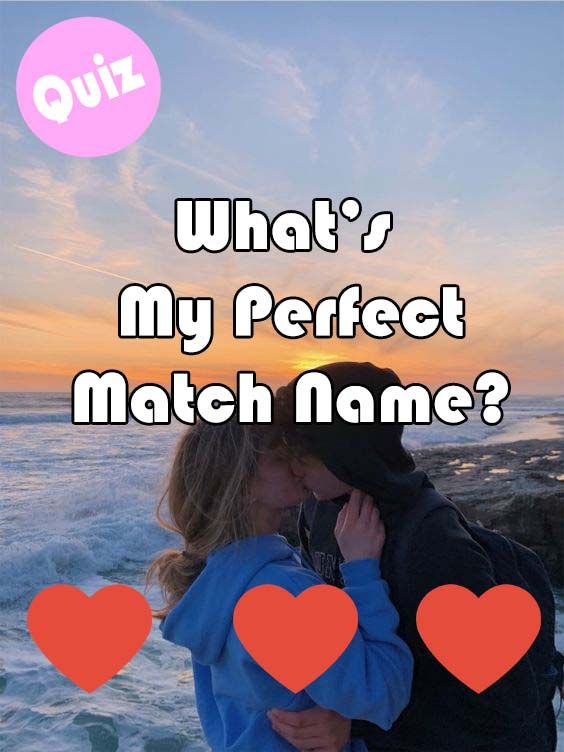 a man and woman kissing on the beach with hearts in front of them that says, what's my perfect match name?