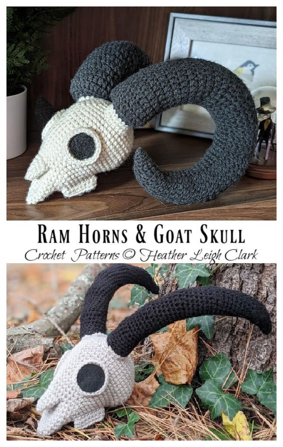 crocheted horns and goat skull are featured in the book ram horns & goat skull