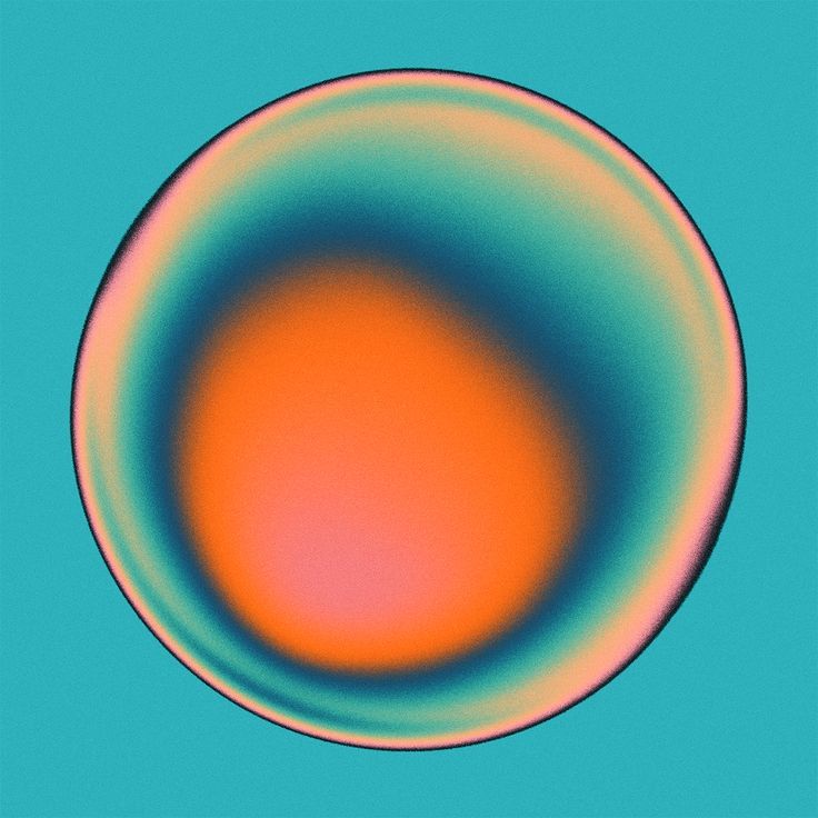 an orange and blue circular on a teal background