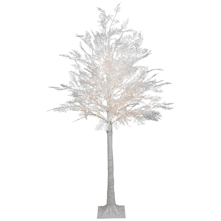 an artificial tree with white lights on it