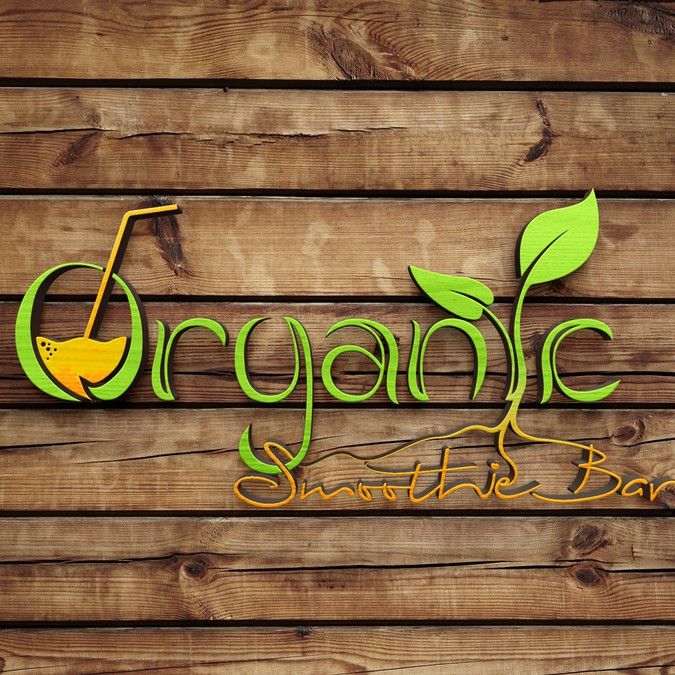 organic smoothie bar logo on wood background