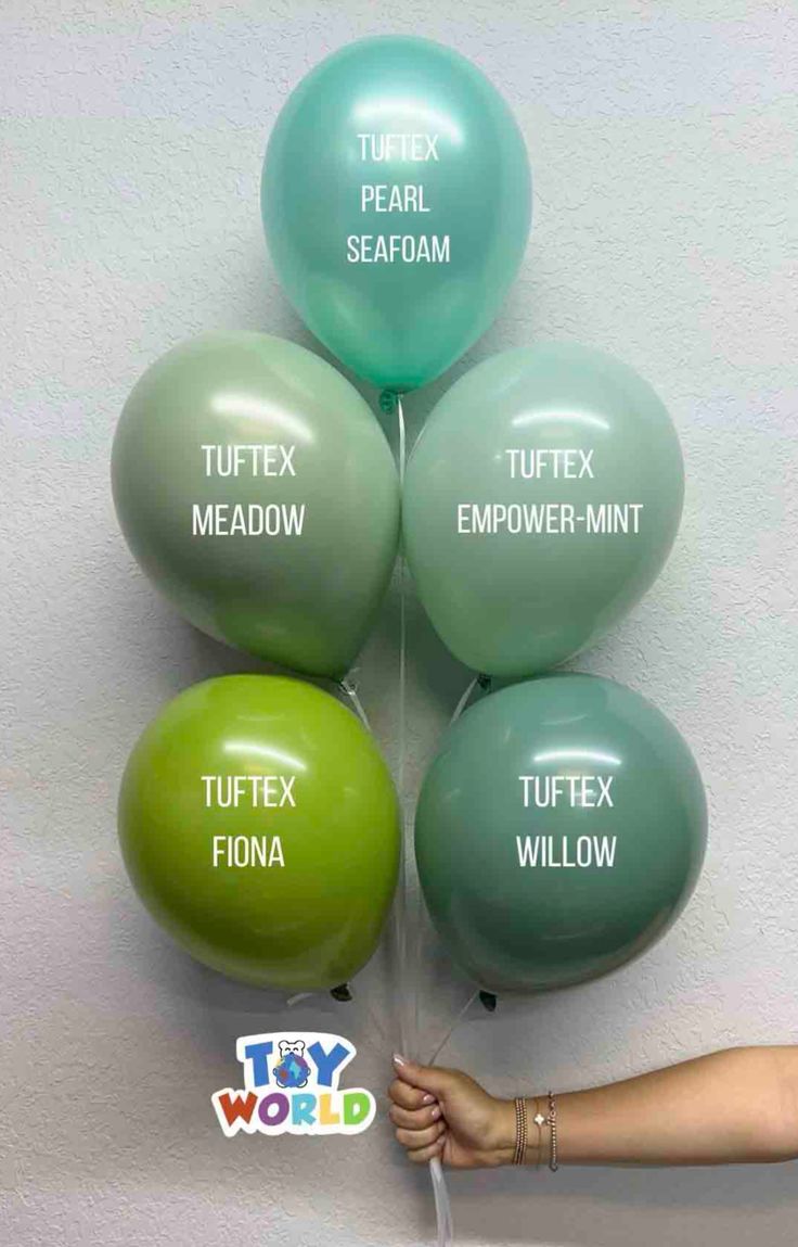 there are balloons that say tuflex, meow, and turtle tex in different languages