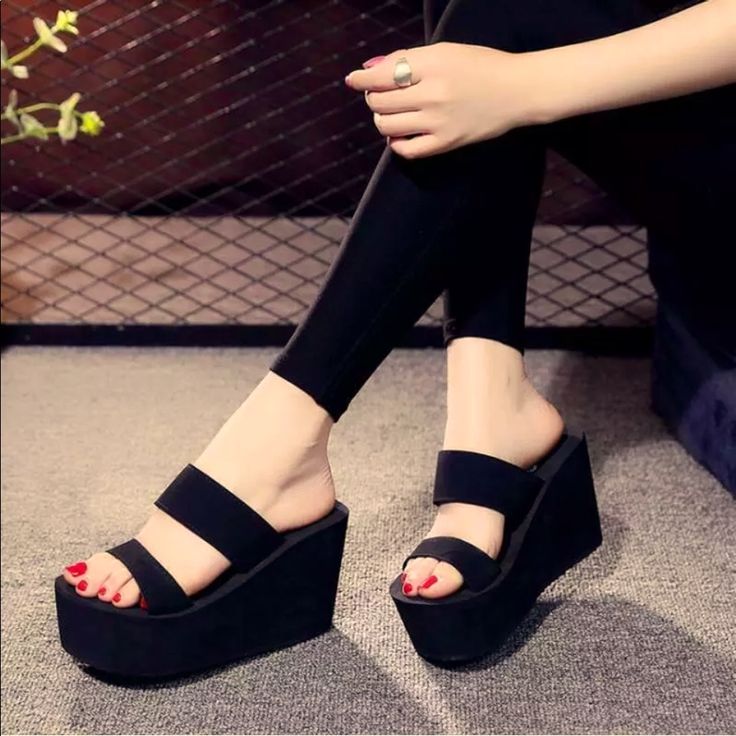 Womens Wedge High Heels Platform Slippers Open Toe Slip On Sandals Summer Shoes Heeled Flip Flops, Heels Casual, Fashion Slides, High Sandals, Sandals Wedge, Platform Flip Flops, Summer Wedges, Summer Flip Flops, Sandals Slippers