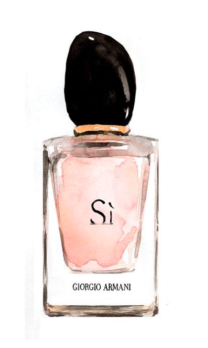 a painting of a bottle of perfume with the word si on it's top