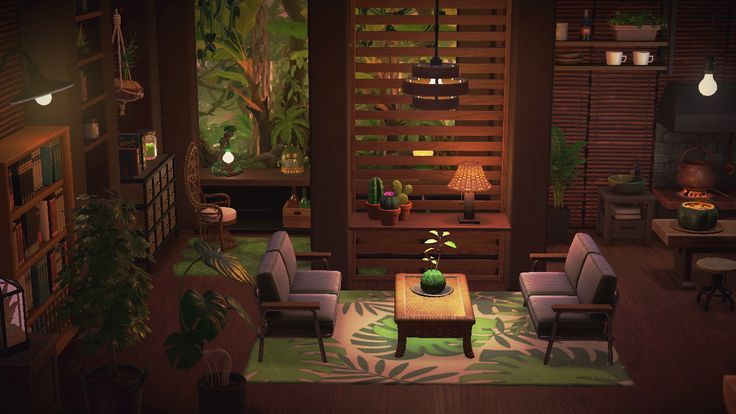 a living room filled with furniture and plants