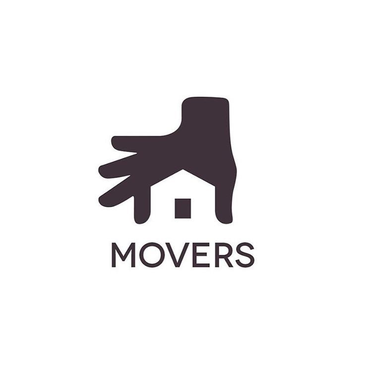 the logo for movers is shown in black and white, with an image of a hand holding a house