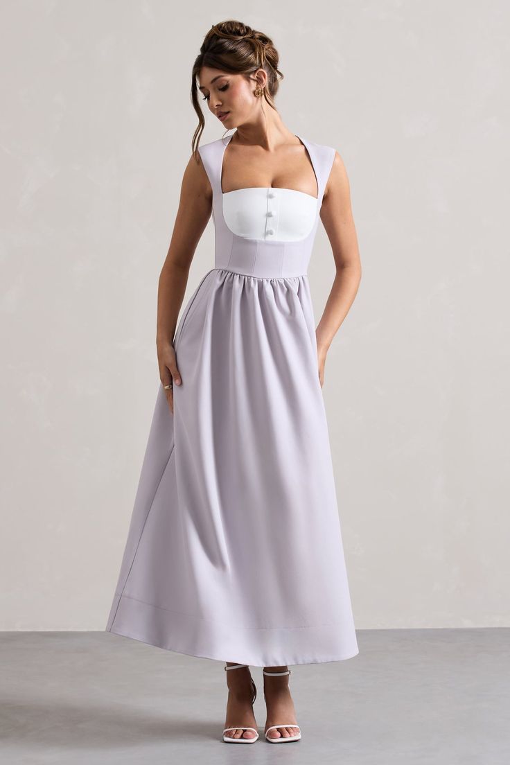 Maybelle Mauve Square-Neck Corset Skater Maxi Dress – Club L London - USA Skater Maxi Dress, Mauve Maxi Dress, Club L London, Ethereal Wedding, Black Dress Prom, Black Tie Gala, Strappy Stilettos, Corset Bodice, Party Dress Long Sleeve