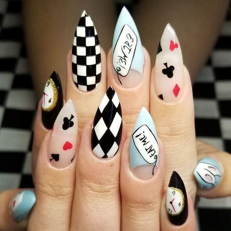 55+ Spooky-Cute Ghost Nails That Are Perfect for Halloween 2023 | Beach Nails Art Character Nail Art Acrylic, Unquie Nail Ideas, Pretty Disney Nails, Beyond Wonderland Nails, Easy Character Nail Art, Universal Studio Nails, Book Nails Designs, 90s Cartoon Nails Acrylic, Alice In Wonderland Nails