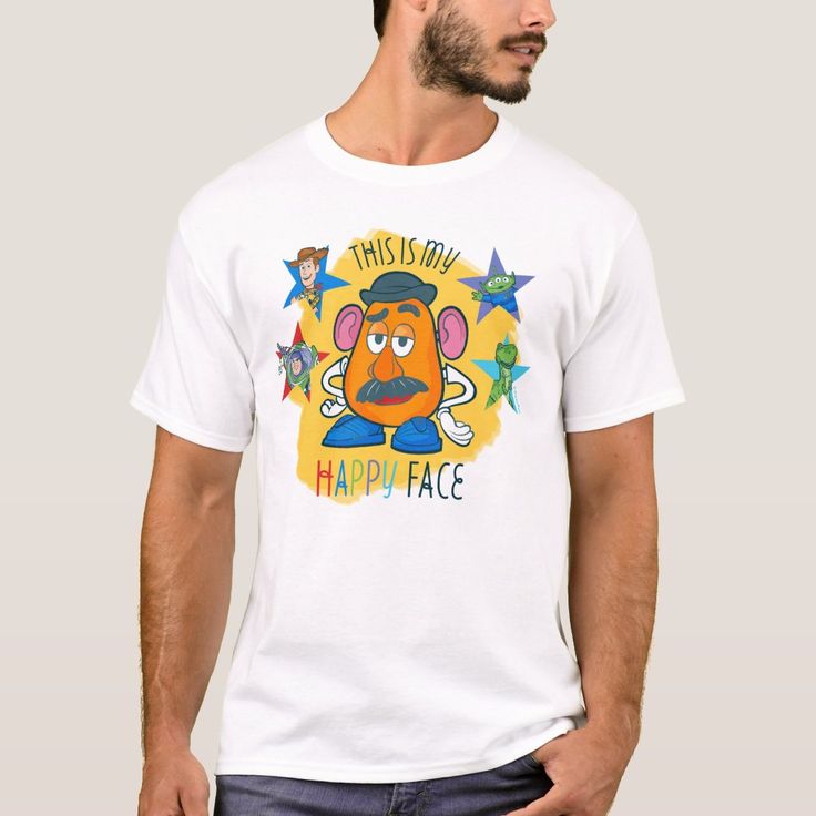 This funny graphic features Mr. Potato Head and the quote, "This is my happy face." Mr Potato Head Tshirt, Friendship Adventure, Disney Tshirt, Toy Story Movie, Mr Potato, Mr Potato Head, Potato Heads, Potato Head, Family Movies