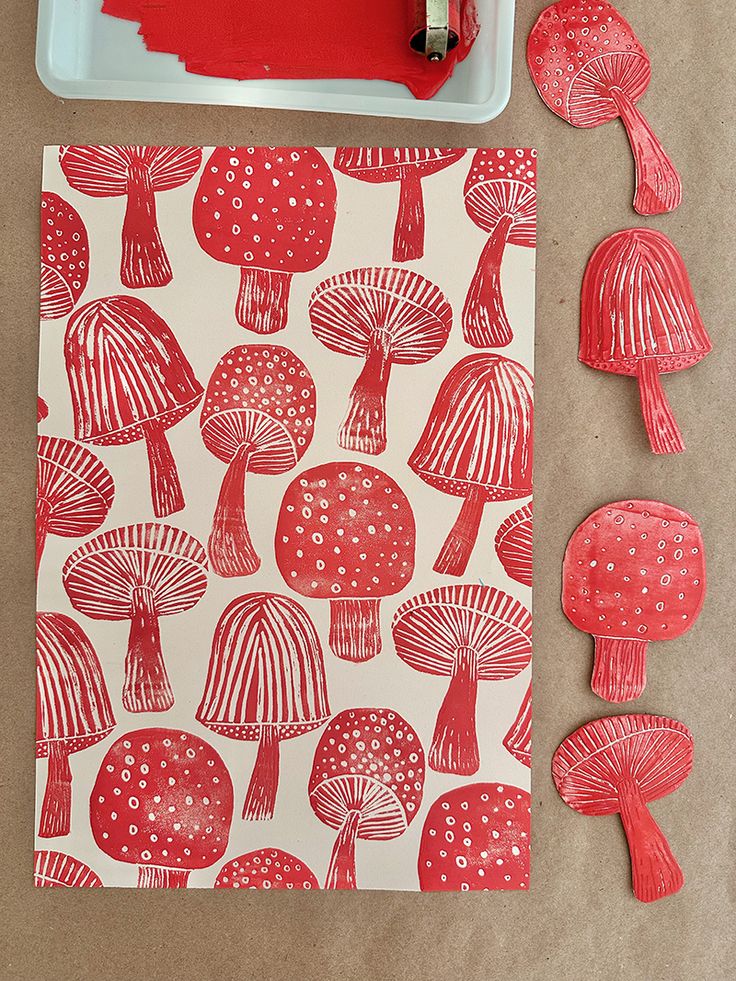 the supplies needed to make this art project include red and white mushrooms