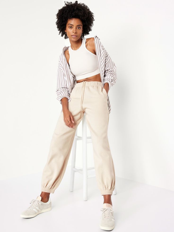 elastic-drawstring waist on-seam pockets elasticized cuffs pull-on style sits below belly button loose thigh and leg 27" regular inseam 25" petite inseam 30" tall inseam models are approx.  5'9" and wear sizes s (4), l (12) and xl (18)machine wash according to the care instruction label Relaxed Fit High-waisted Sweatpants With Elastic Waistband, Relaxed Drawstring Joggers For Spring, High-waisted Relaxed Fit Pull-on Sweatpants, High-waisted Relaxed Fit Sweatpants, Relaxed Fit High-waisted Pull-on Sweatpants, Elevated Casual High-waisted Sweatpants With Elastic Waistband, Comfortable High-waisted Sweatpants With Elastic Waistband, Elevated Casual Sweatpants With Elastic Waistband, High-waisted Joggers With Elastic Waistband