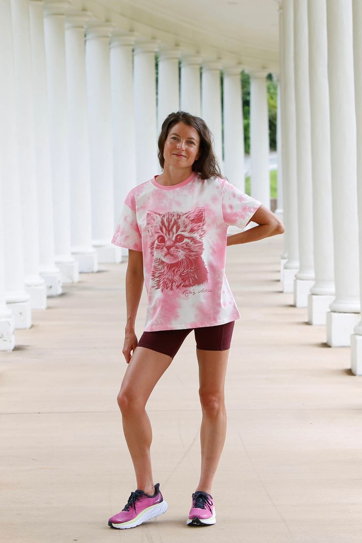 This 100% cotton relaxed fit tee is sure to become a favorite! Features a limited edition graphic: choose from baby cat or "Run More and Explore"! 1% of ALL Relay Active sales go to animal rescue. Tie Dye Socks, Baby Cat, Baby Cats, Crew Socks, Animal Rescue, Matching Sets, Sports Bra, Tie Dye, Limited Edition