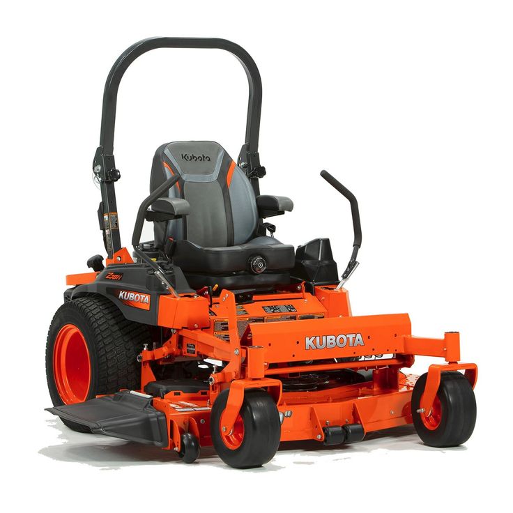 an orange riding mower on a white background