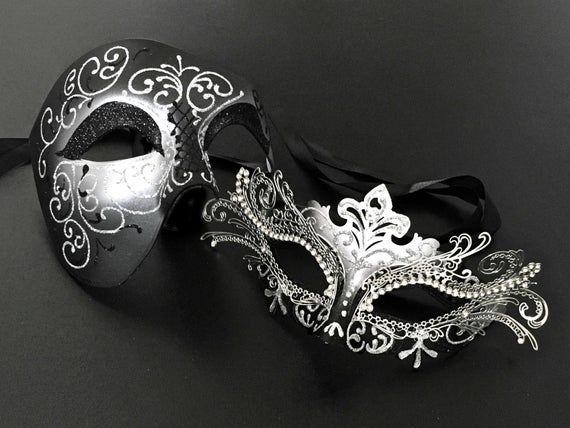 Venetian eye and black/silver mask is alluring, embedded with black/silver glitter to make you look glamorous at any function. Completed with thin satin ribbons ready to wear. Perfect for any event or function. Black And Gold Masquerade Mask, Red Mask Masquerade, Mask Couple, Masquerade Mask Black, Silver Masquerade Mask, Masquerade Mask Women, Couples Masquerade Masks, Gold Masquerade Mask, Black Masquerade Mask