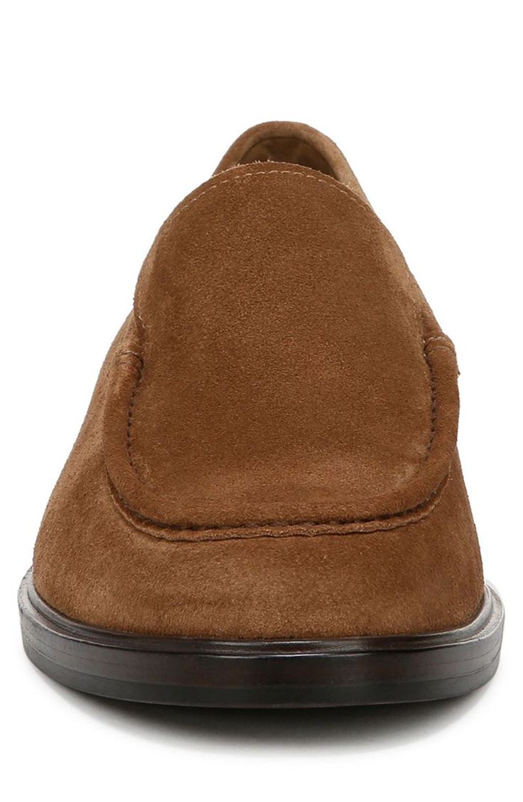 A supple suede upper and moc toe add timeless sophistication to a luxe loafer grounded by a durable rubber sole. Cushioned footbed Leather upper and lining/rubber sole Imported Leather Working Group certified This product meets Nordstrom Responsible Sourcing and Manufacturing criteria: made with practices that meet higher environmental or social standards Classic Suede Slip-ons With Stitched Sole, Suede Slip-on Shoes For Workwear, Suede Slip-ons With Plain Toe, Suede Moc Toe Dress Shoes For Business, Slip-on Suede Loafers With Moc Toe, Slip-on Suede Moccasins For Business Casual, Suede Moc Toe Loafers For Work, Classic Suede Slip-ons With Suede Lining, Classic Suede Slip-ons With Leather Footbed