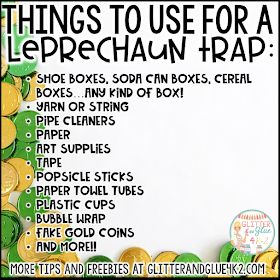 a sign that says things to use for a leprechaun trap on it