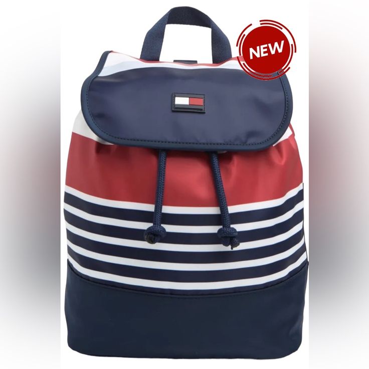 Tommy Hilfiger Women Navy Multi Stripe Portland Flap Nylon Backpack New W/ Tags Msrp $118 A Spacious Backpack From Tommy Hilfiger Features Brand-Signature Americana Coloring For Preppy Flair In Your Wardrobe. 24" Strap Drop Flap Closure Nylon Tommy Hilfiger Bag, Pride Shoes, Navy Bag, Sunflower Daisy, Flap Backpack, Shoes For Summer, Striped Bags, Polo Ralph Lauren Women, Adidas Originals Women